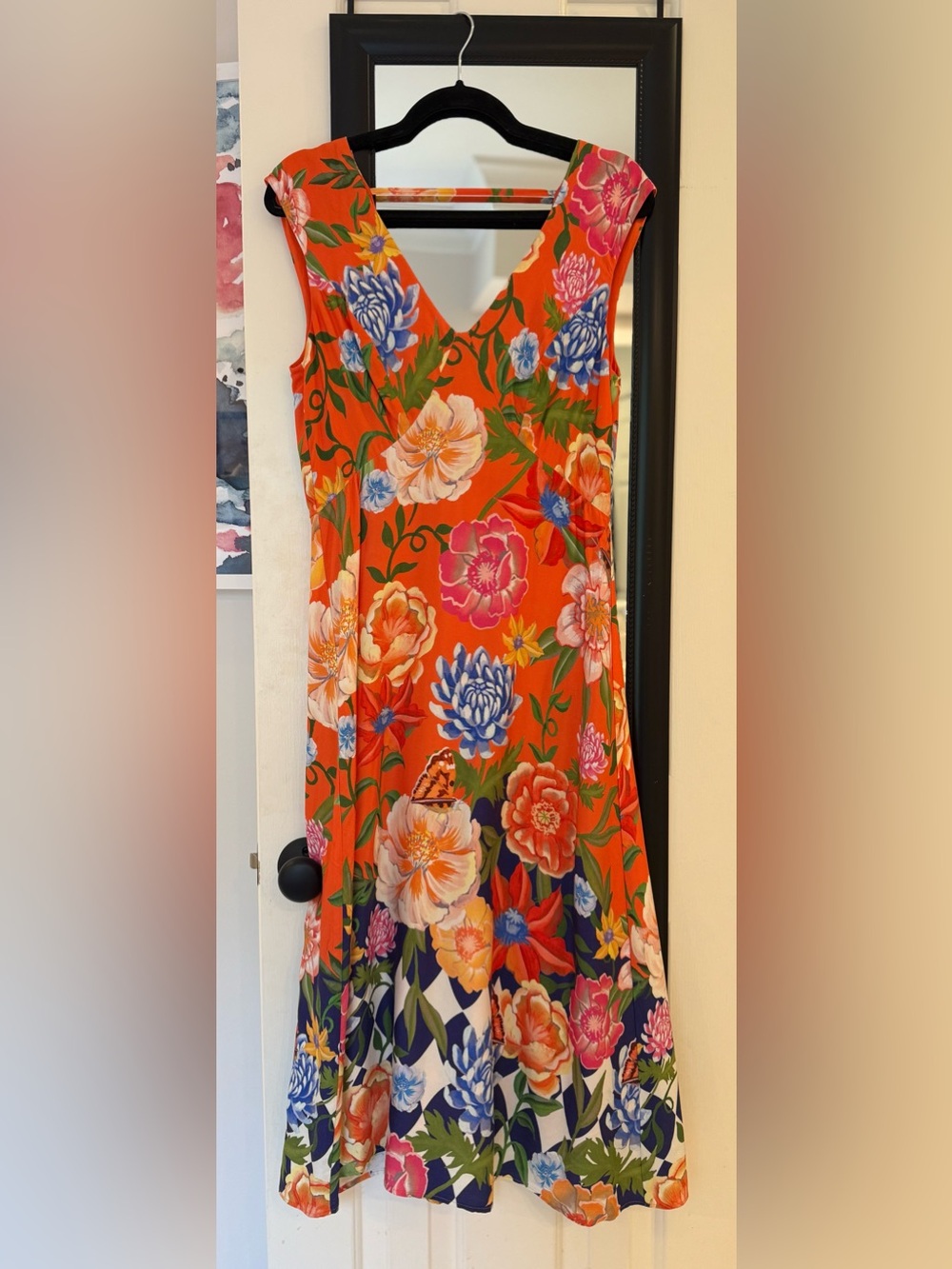Anthropologie Orange Floral V‑Neck Midi Dress